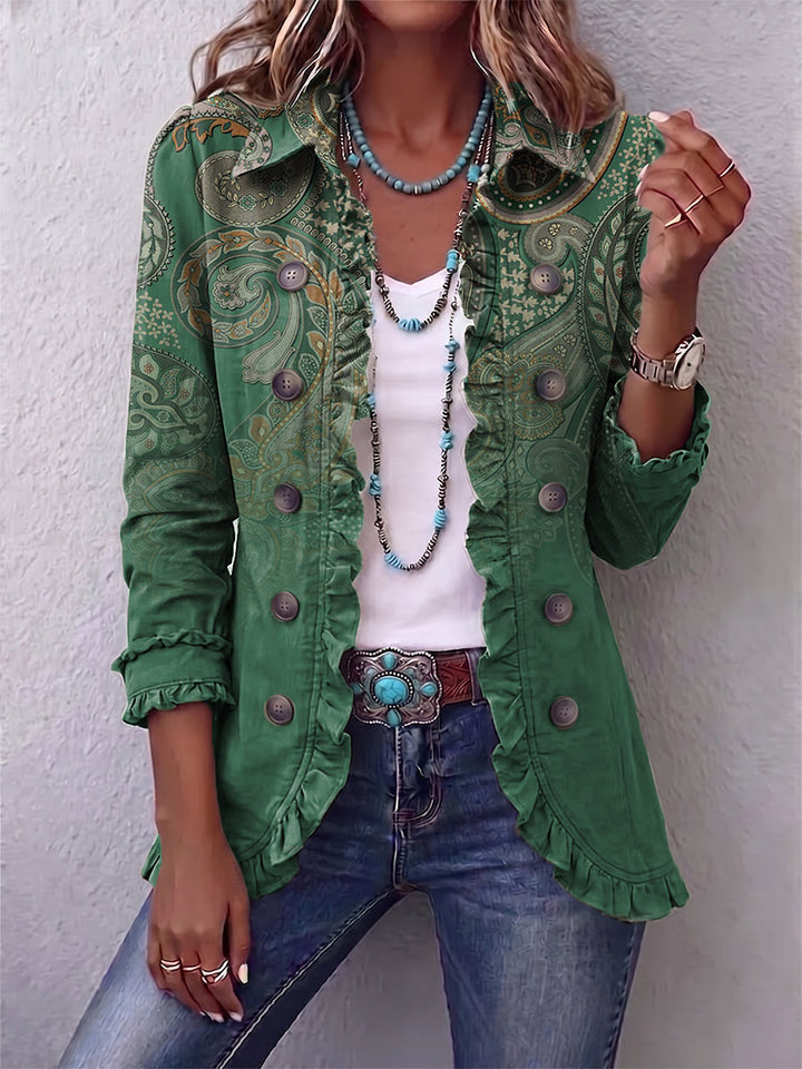 Addolorata | Veste Fantaisie Cachemire Verte avec Volants
