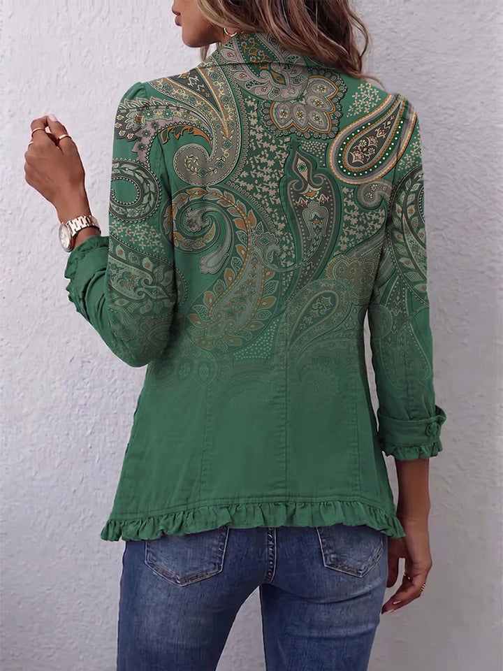 Addolorata | Veste Fantaisie Cachemire Verte avec Volants