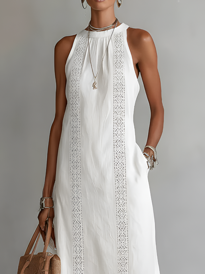 Tatiana | Robe Midi en Lin avec Col Mao