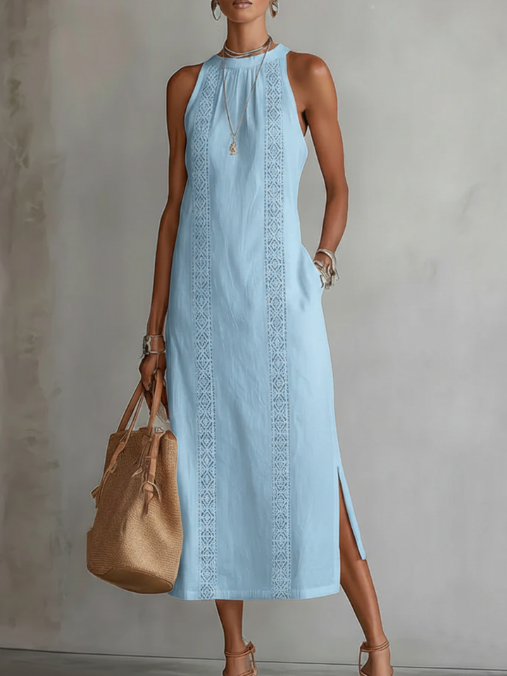 Tatiana | Robe Midi en Lin avec Col Mao