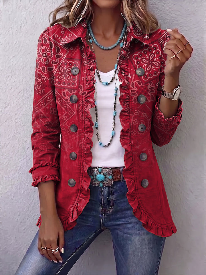 Santina | Veste Fantaisie Cachemire Dégradé avec Volants