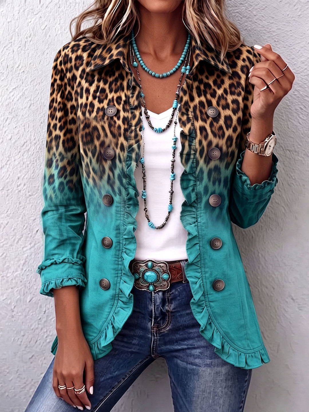 Giuseppina | Blazer Léopard Sfumato avec Volants