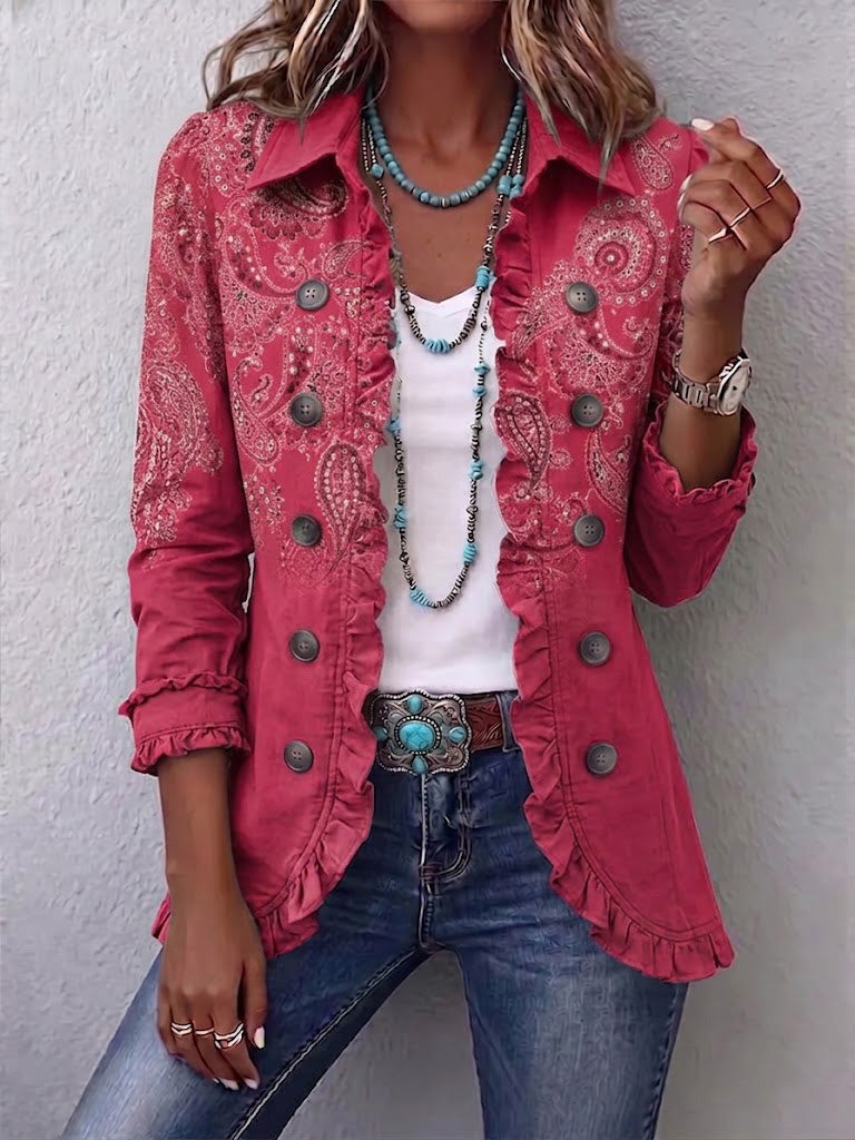 Agnese | Veste Fantaisie Cachemire Rose avec Volants