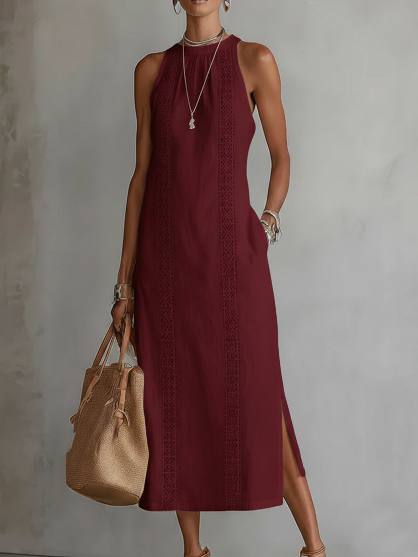 Tatiana | Robe Midi en Lin avec Col Mao