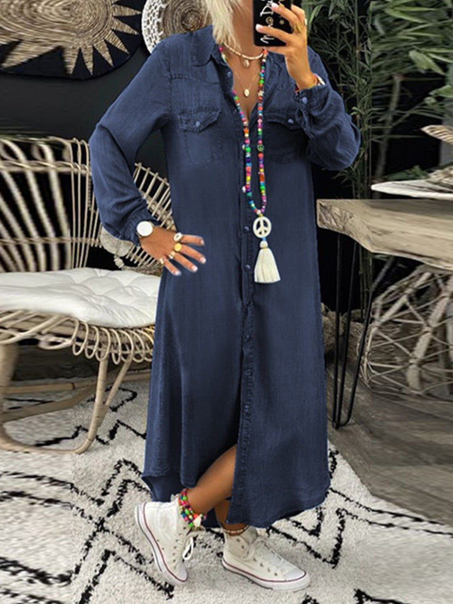 Helen | Robe Chemise en Jean Décontractée et Élégante