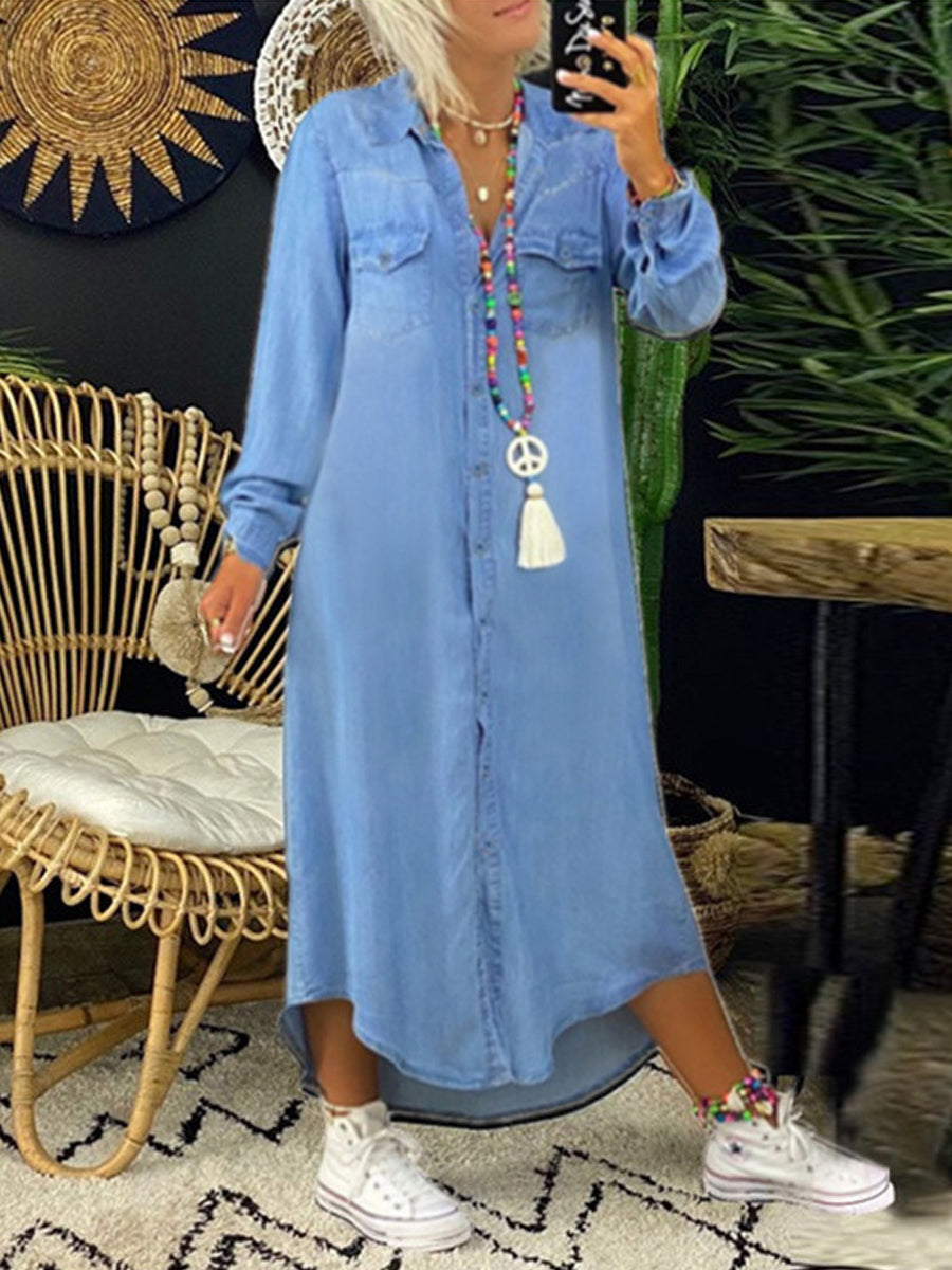 Helen | Robe Chemise en Jean Décontractée et Élégante