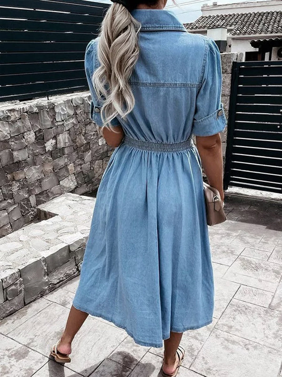 Deborah | Robe en Denim à Manches Courtes