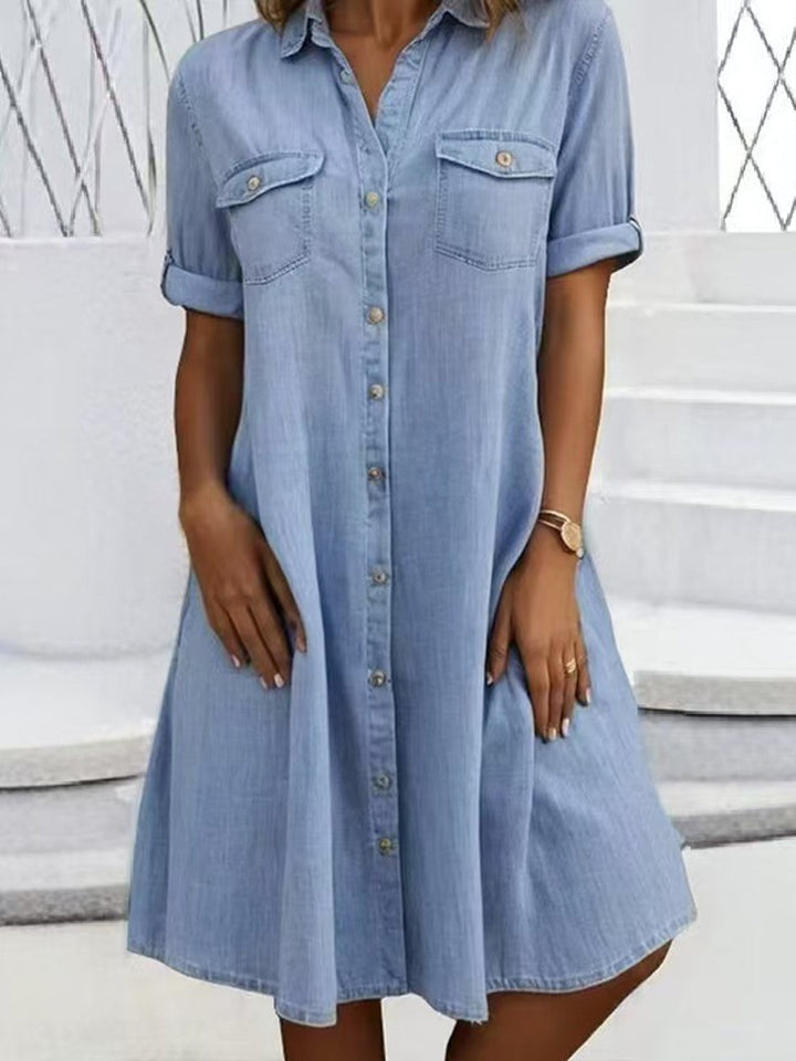 Patricia | Robe Midi Décontractée en Denim