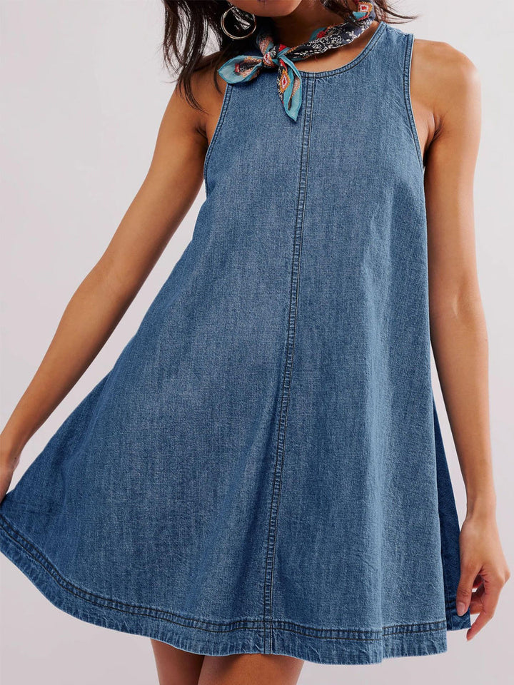 Nancy | Robe Mini en Jean Sans Manches et Dos Nu