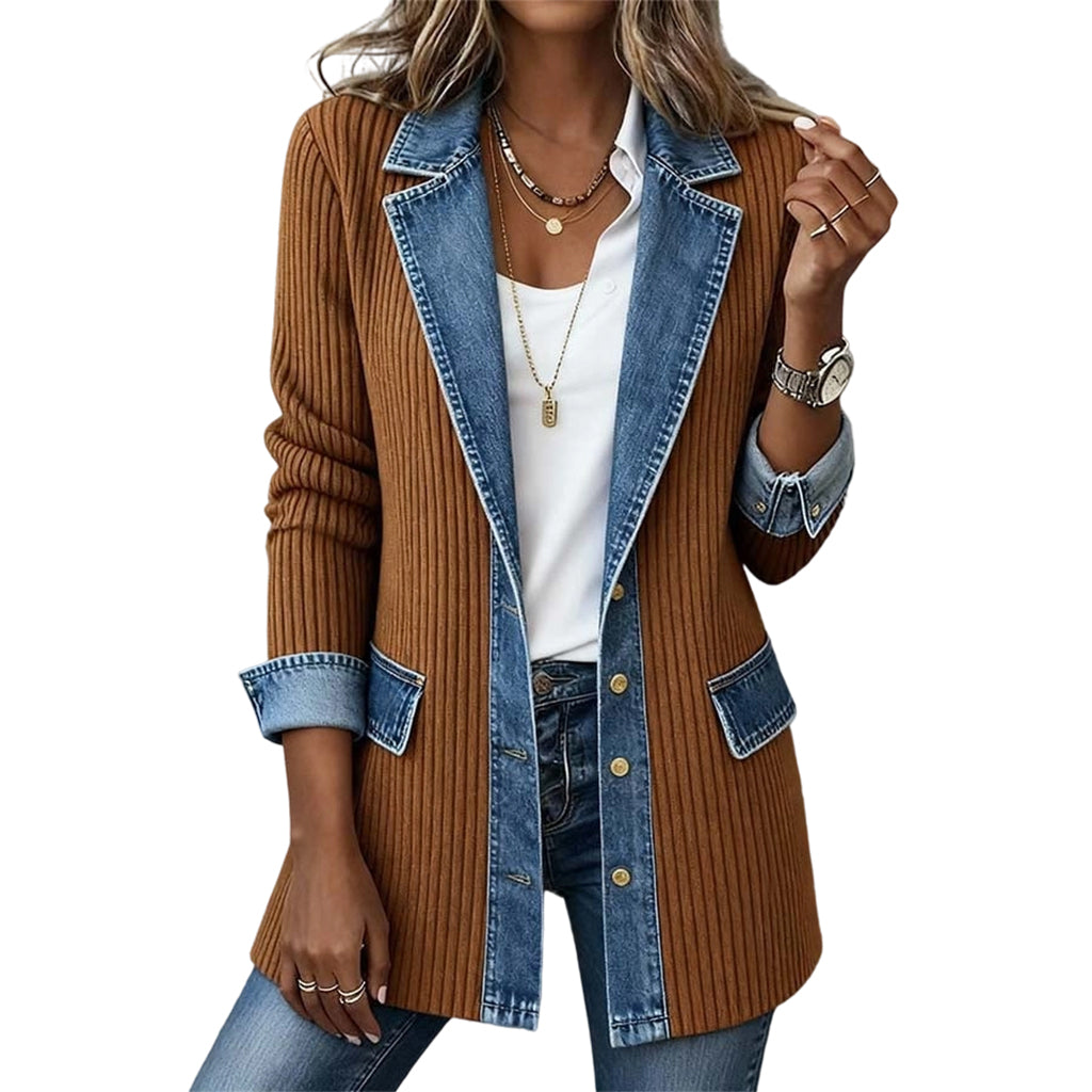 Lea | Veste en Jean et Maille Côtelée