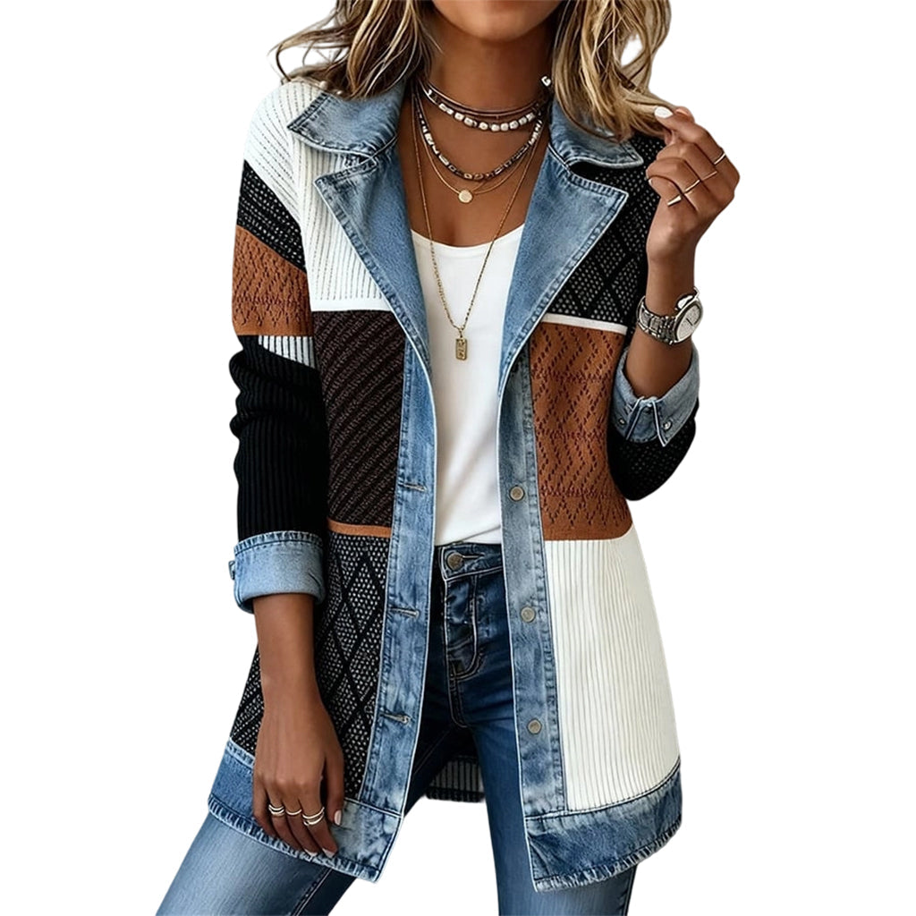 Lea | Veste en Jean et Maille Côtelée