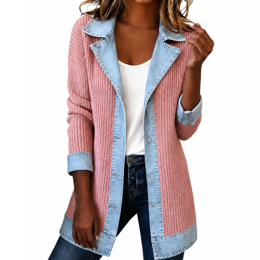 Lea | Veste en Jean et Maille Côtelée